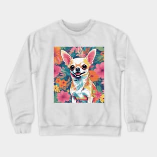 Charming Chihuahua, Vibrant Chihuahua in front of floral pattern Crewneck Sweatshirt